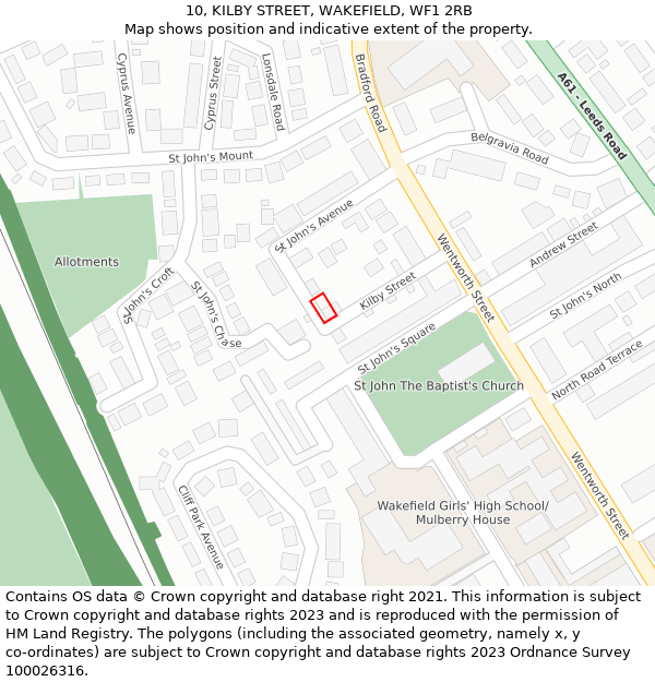 10, KILBY STREET, WAKEFIELD, WF1 2RB: Location map and indicative extent of plot