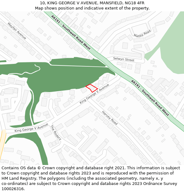 10, KING GEORGE V AVENUE, MANSFIELD, NG18 4FR: Location map and indicative extent of plot