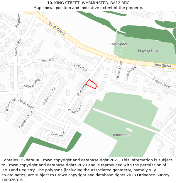 10, KING STREET, WARMINSTER, BA12 8DG: Location map and indicative extent of plot