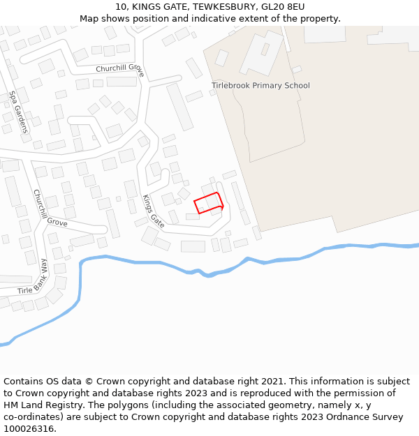 10, KINGS GATE, TEWKESBURY, GL20 8EU: Location map and indicative extent of plot