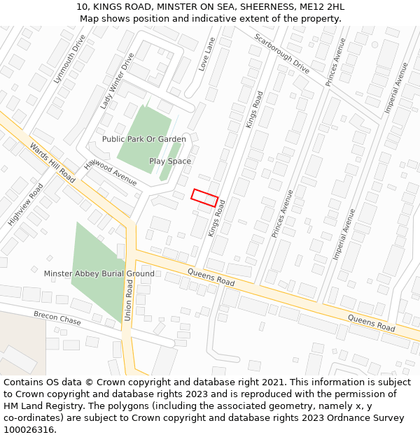 10, KINGS ROAD, MINSTER ON SEA, SHEERNESS, ME12 2HL: Location map and indicative extent of plot