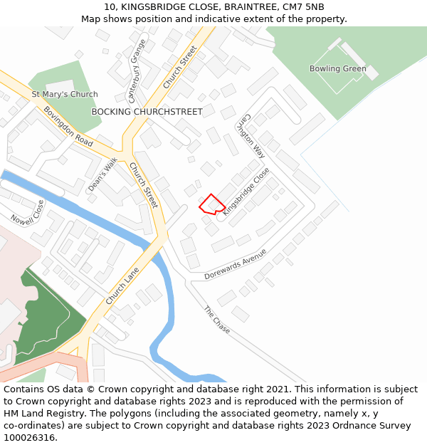 10, KINGSBRIDGE CLOSE, BRAINTREE, CM7 5NB: Location map and indicative extent of plot