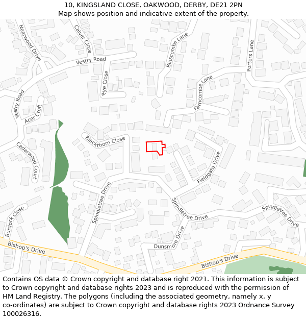 10, KINGSLAND CLOSE, OAKWOOD, DERBY, DE21 2PN: Location map and indicative extent of plot