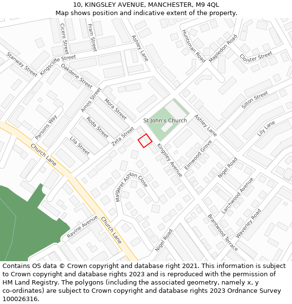 10, KINGSLEY AVENUE, MANCHESTER, M9 4QL: Location map and indicative extent of plot