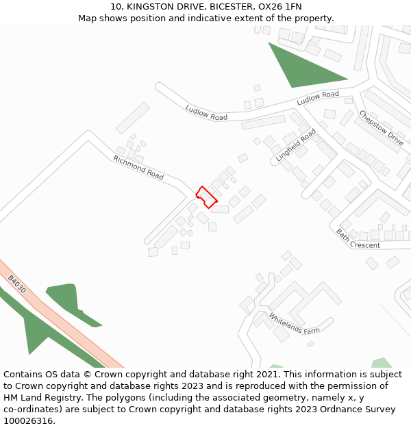 10, KINGSTON DRIVE, BICESTER, OX26 1FN: Location map and indicative extent of plot