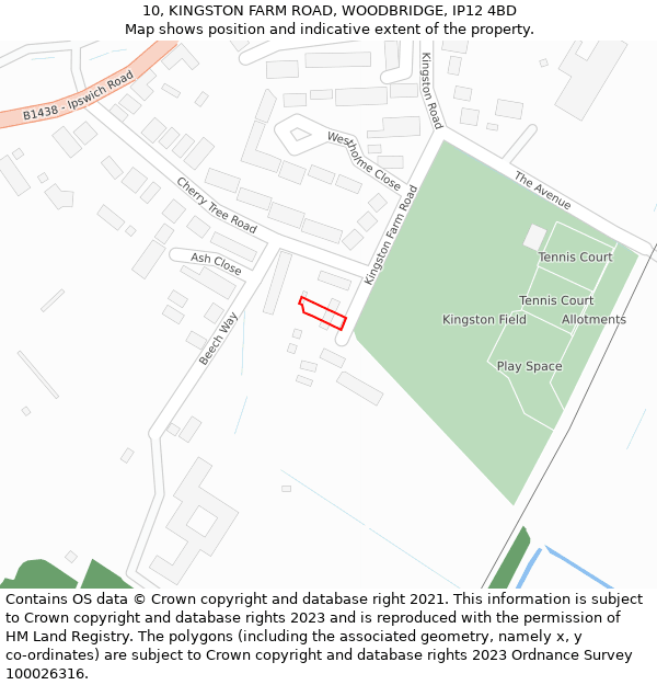 10, KINGSTON FARM ROAD, WOODBRIDGE, IP12 4BD: Location map and indicative extent of plot