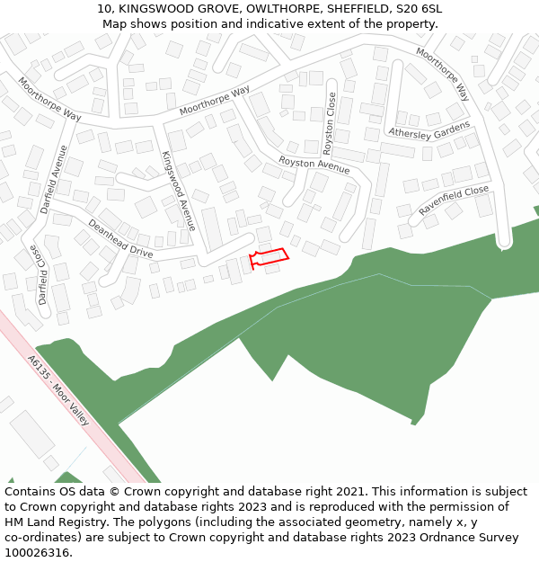 10, KINGSWOOD GROVE, OWLTHORPE, SHEFFIELD, S20 6SL: Location map and indicative extent of plot