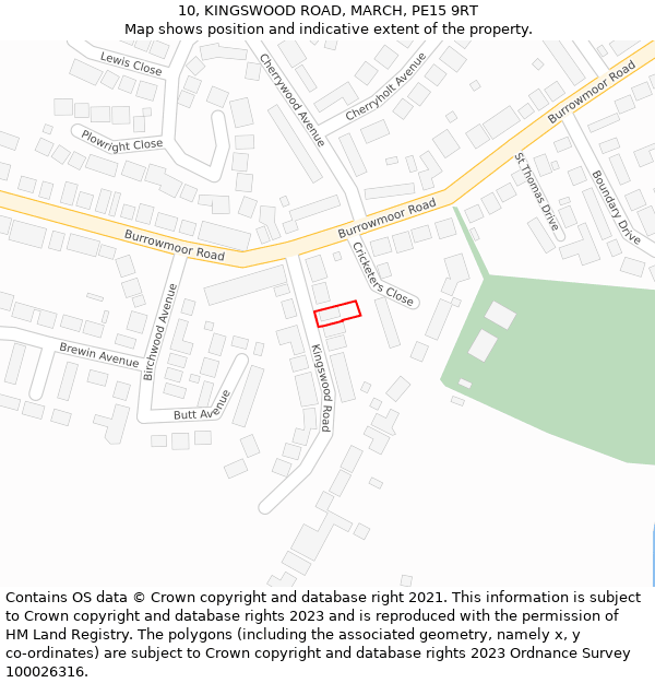 10, KINGSWOOD ROAD, MARCH, PE15 9RT: Location map and indicative extent of plot