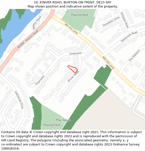 10, KINVER ROAD, BURTON-ON-TRENT, DE15 0AY: Location map and indicative extent of plot