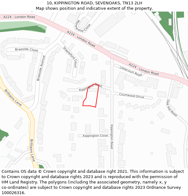 10, KIPPINGTON ROAD, SEVENOAKS, TN13 2LH: Location map and indicative extent of plot
