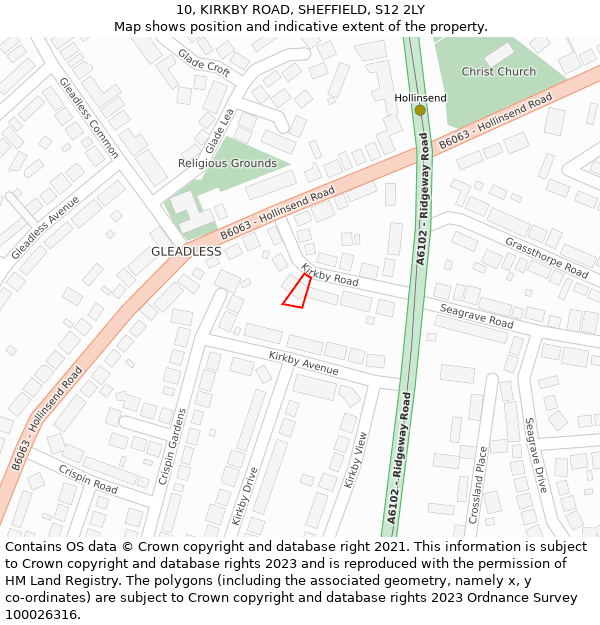 10, KIRKBY ROAD, SHEFFIELD, S12 2LY: Location map and indicative extent of plot