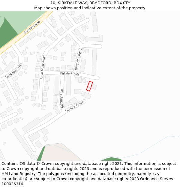 10, KIRKDALE WAY, BRADFORD, BD4 0TY: Location map and indicative extent of plot