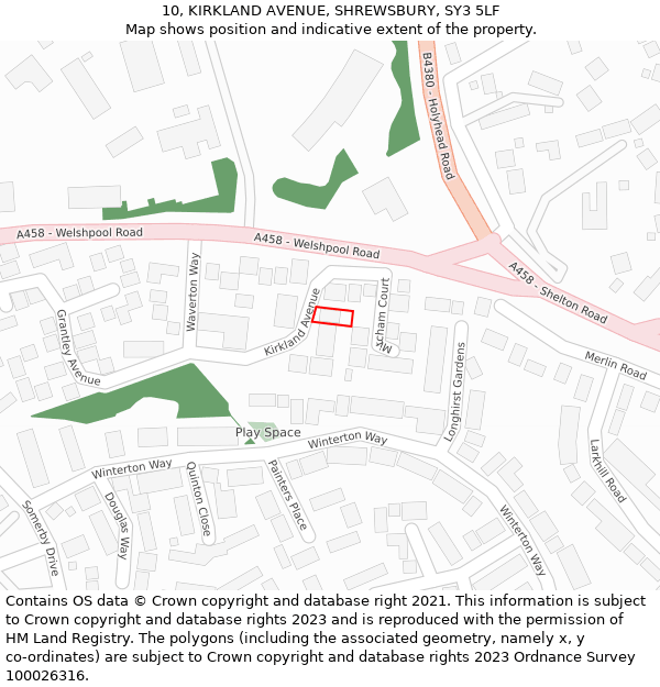 10, KIRKLAND AVENUE, SHREWSBURY, SY3 5LF: Location map and indicative extent of plot