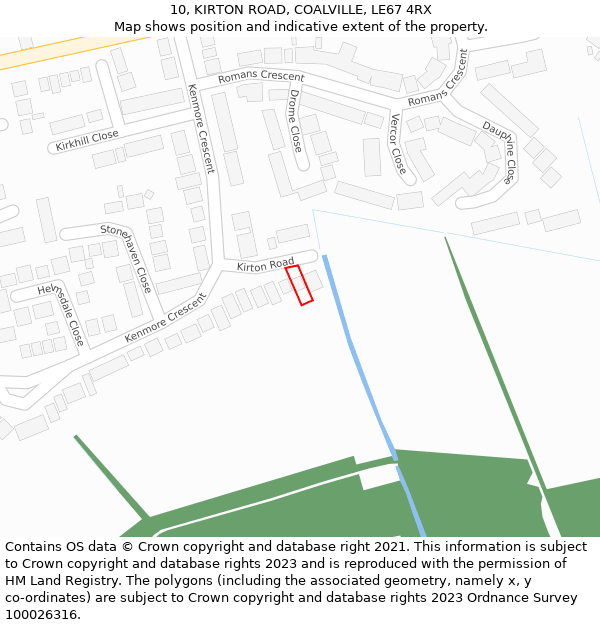 10, KIRTON ROAD, COALVILLE, LE67 4RX: Location map and indicative extent of plot
