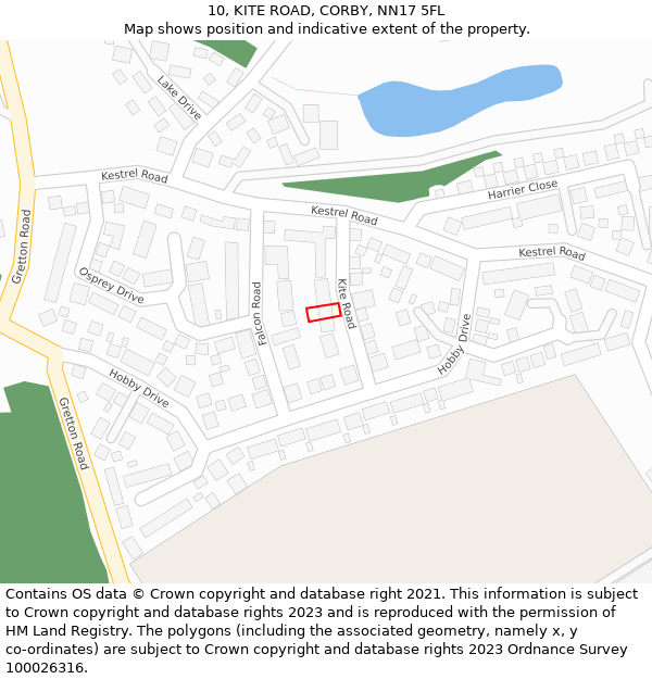 10, KITE ROAD, CORBY, NN17 5FL: Location map and indicative extent of plot