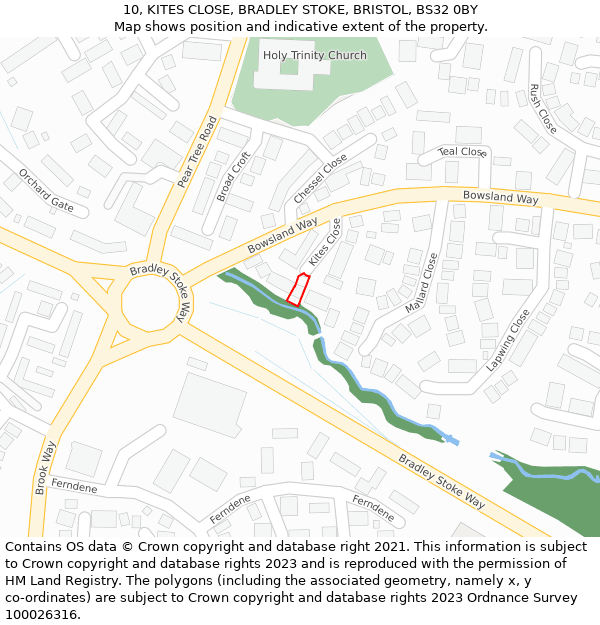 10, KITES CLOSE, BRADLEY STOKE, BRISTOL, BS32 0BY: Location map and indicative extent of plot