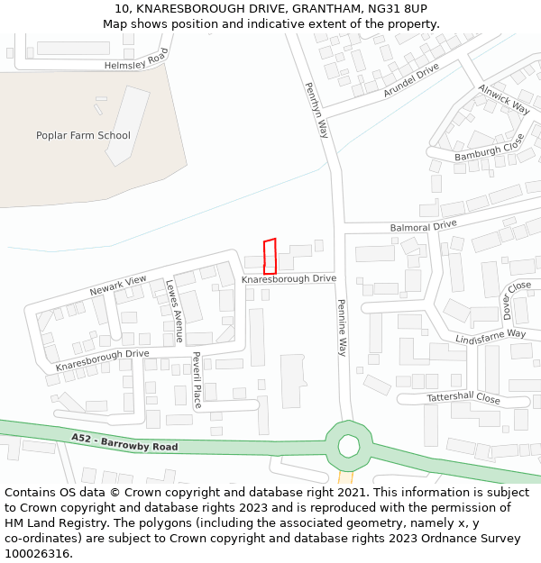 10, KNARESBOROUGH DRIVE, GRANTHAM, NG31 8UP: Location map and indicative extent of plot