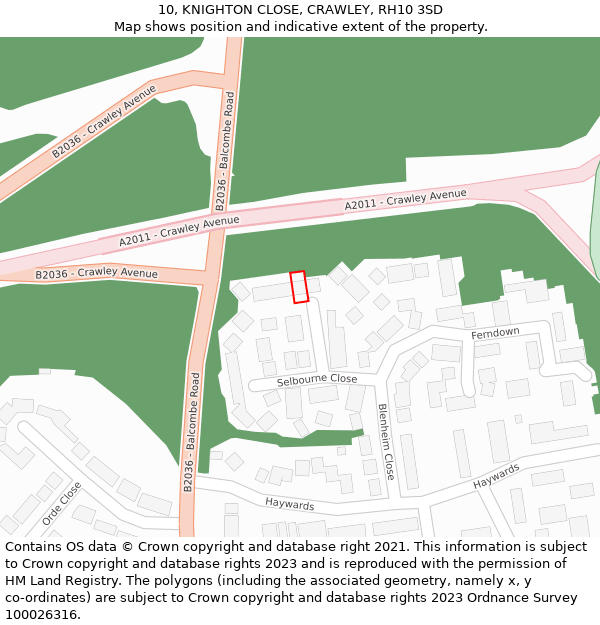 10, KNIGHTON CLOSE, CRAWLEY, RH10 3SD: Location map and indicative extent of plot