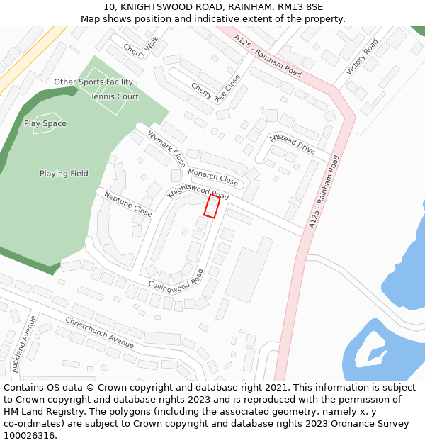 10, KNIGHTSWOOD ROAD, RAINHAM, RM13 8SE: Location map and indicative extent of plot