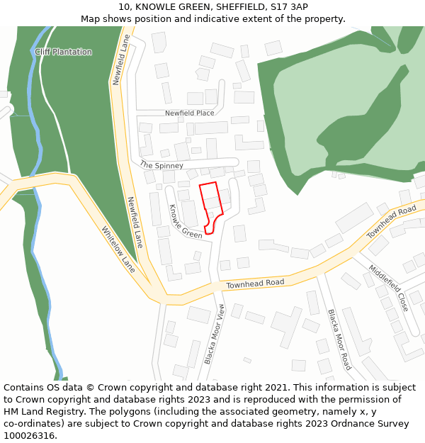 10, KNOWLE GREEN, SHEFFIELD, S17 3AP: Location map and indicative extent of plot