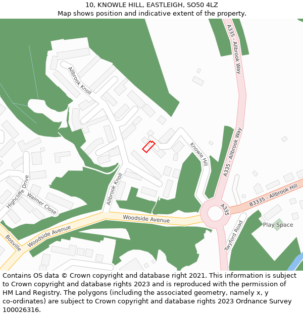 10, KNOWLE HILL, EASTLEIGH, SO50 4LZ: Location map and indicative extent of plot