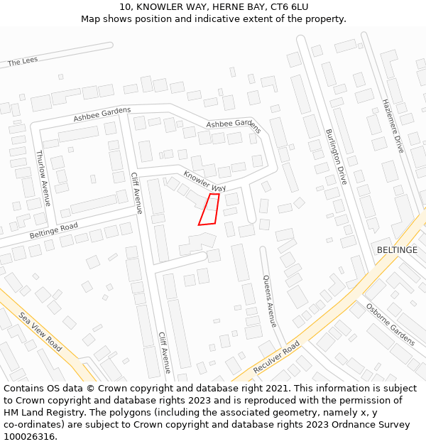 10, KNOWLER WAY, HERNE BAY, CT6 6LU: Location map and indicative extent of plot