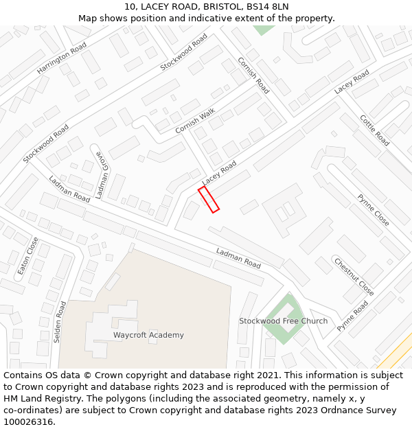 10, LACEY ROAD, BRISTOL, BS14 8LN: Location map and indicative extent of plot