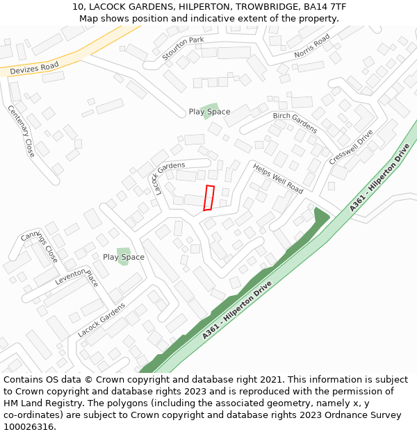 10, LACOCK GARDENS, HILPERTON, TROWBRIDGE, BA14 7TF: Location map and indicative extent of plot