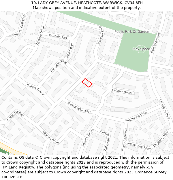 10, LADY GREY AVENUE, HEATHCOTE, WARWICK, CV34 6FH: Location map and indicative extent of plot