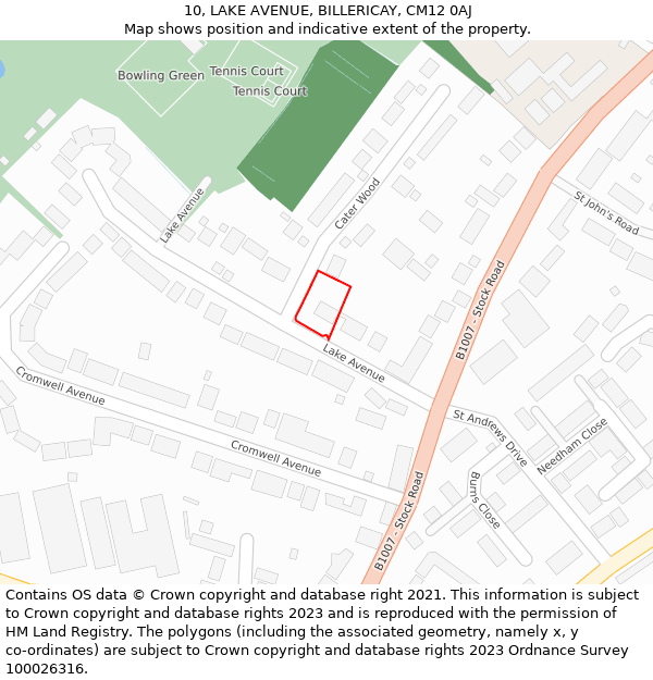 10, LAKE AVENUE, BILLERICAY, CM12 0AJ: Location map and indicative extent of plot
