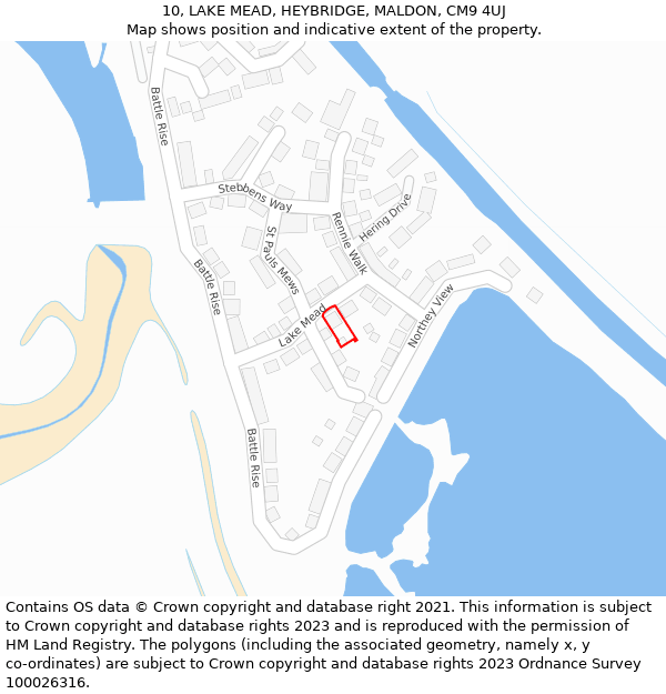 10, LAKE MEAD, HEYBRIDGE, MALDON, CM9 4UJ: Location map and indicative extent of plot