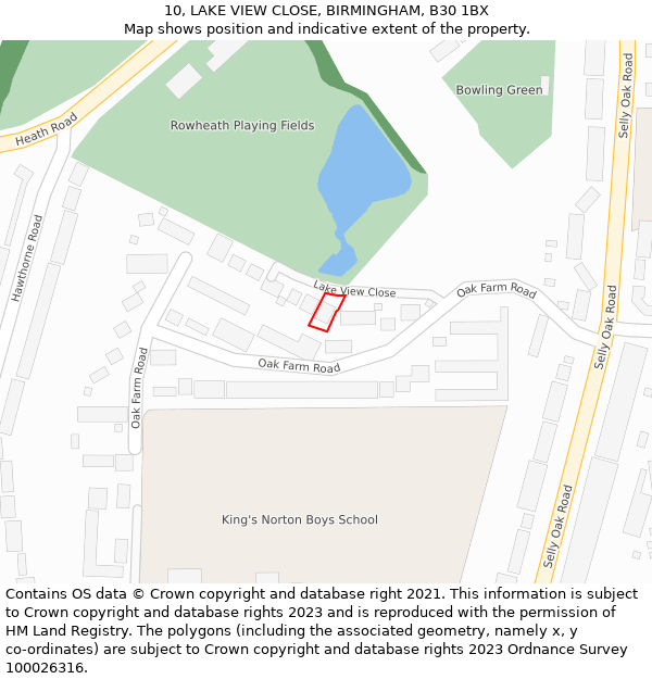 10, LAKE VIEW CLOSE, BIRMINGHAM, B30 1BX: Location map and indicative extent of plot