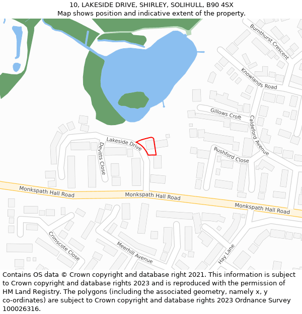 10, LAKESIDE DRIVE, SHIRLEY, SOLIHULL, B90 4SX: Location map and indicative extent of plot