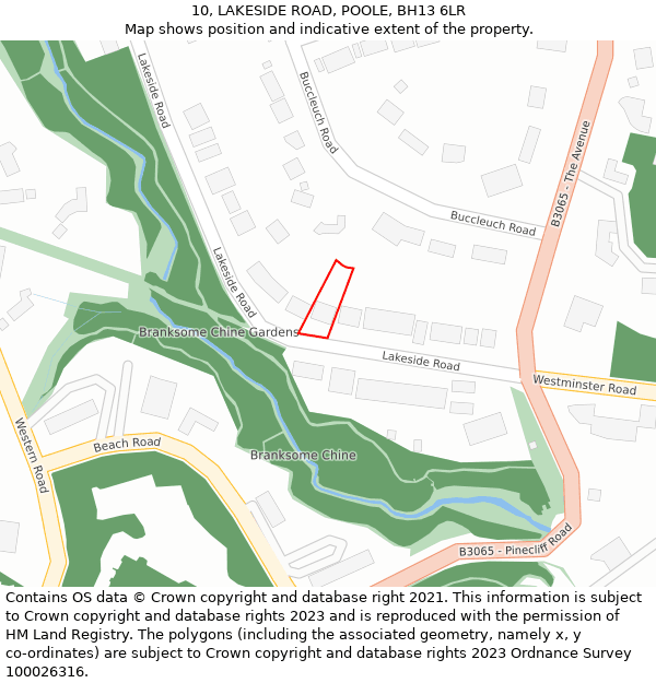 10, LAKESIDE ROAD, POOLE, BH13 6LR: Location map and indicative extent of plot