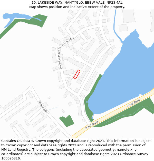 10, LAKESIDE WAY, NANTYGLO, EBBW VALE, NP23 4AL: Location map and indicative extent of plot