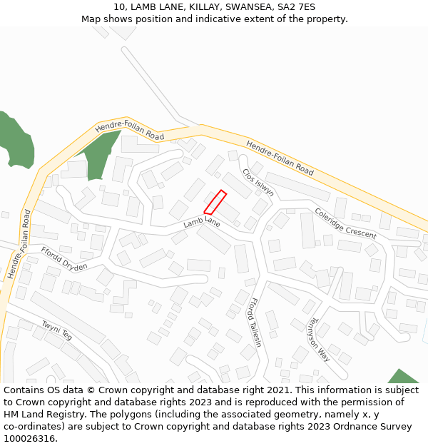 10, LAMB LANE, KILLAY, SWANSEA, SA2 7ES: Location map and indicative extent of plot