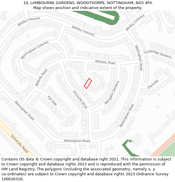 10, LAMBOURNE GARDENS, WOODTHORPE, NOTTINGHAM, NG5 4PA: Location map and indicative extent of plot