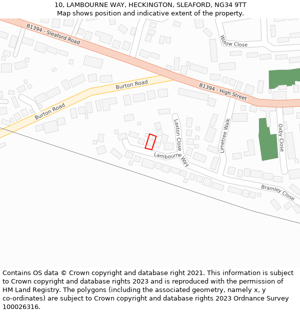 10, LAMBOURNE WAY, HECKINGTON, SLEAFORD, NG34 9TT: Location map and indicative extent of plot