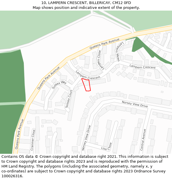 10, LAMPERN CRESCENT, BILLERICAY, CM12 0FD: Location map and indicative extent of plot