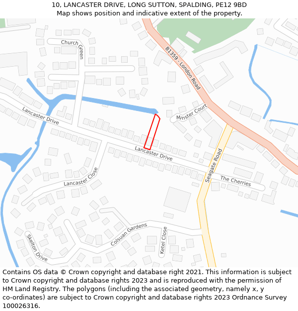 10, LANCASTER DRIVE, LONG SUTTON, SPALDING, PE12 9BD: Location map and indicative extent of plot