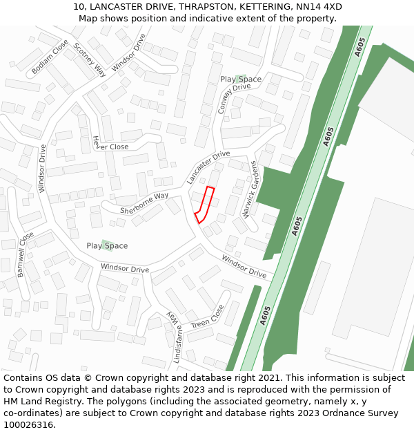 10, LANCASTER DRIVE, THRAPSTON, KETTERING, NN14 4XD: Location map and indicative extent of plot