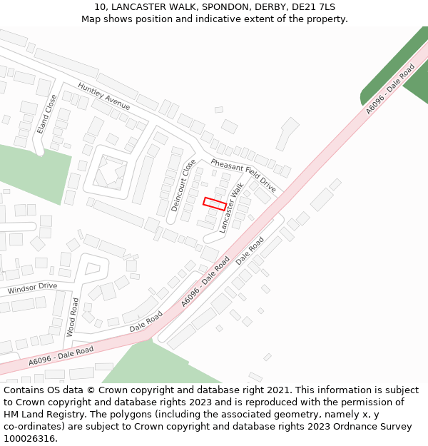 10, LANCASTER WALK, SPONDON, DERBY, DE21 7LS: Location map and indicative extent of plot