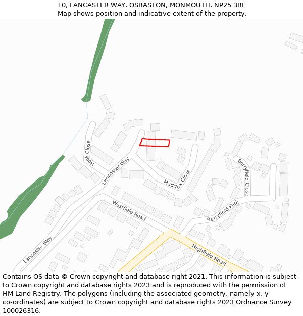 10, LANCASTER WAY, OSBASTON, MONMOUTH, NP25 3BE: Location map and indicative extent of plot