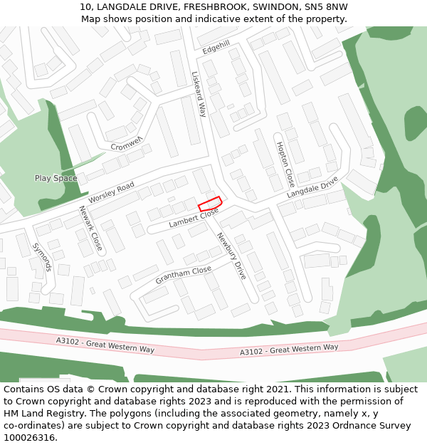 10, LANGDALE DRIVE, FRESHBROOK, SWINDON, SN5 8NW: Location map and indicative extent of plot