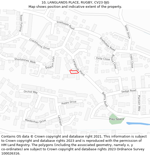 10, LANGLANDS PLACE, RUGBY, CV23 0JG: Location map and indicative extent of plot