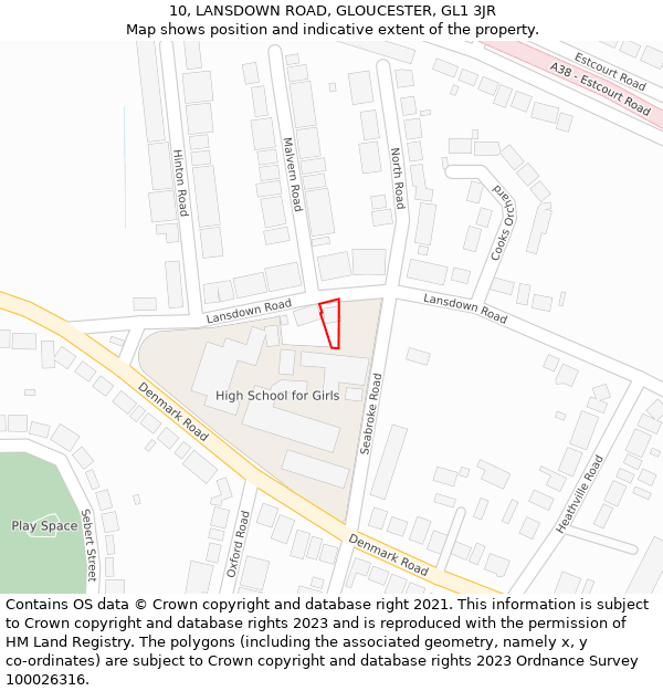 10, LANSDOWN ROAD, GLOUCESTER, GL1 3JR: Location map and indicative extent of plot