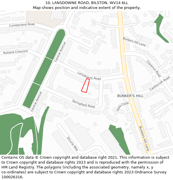 10, LANSDOWNE ROAD, BILSTON, WV14 6LL: Location map and indicative extent of plot