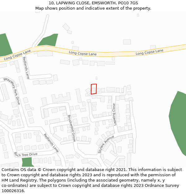 10, LAPWING CLOSE, EMSWORTH, PO10 7GS: Location map and indicative extent of plot