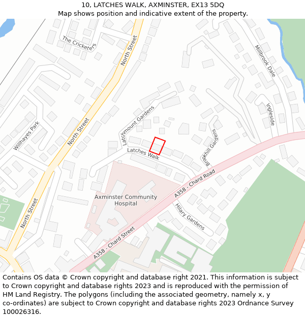 10, LATCHES WALK, AXMINSTER, EX13 5DQ: Location map and indicative extent of plot