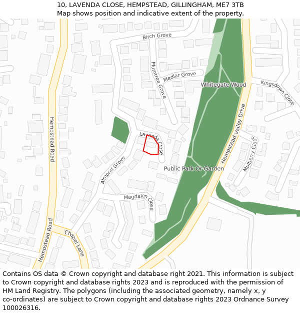 10, LAVENDA CLOSE, HEMPSTEAD, GILLINGHAM, ME7 3TB: Location map and indicative extent of plot